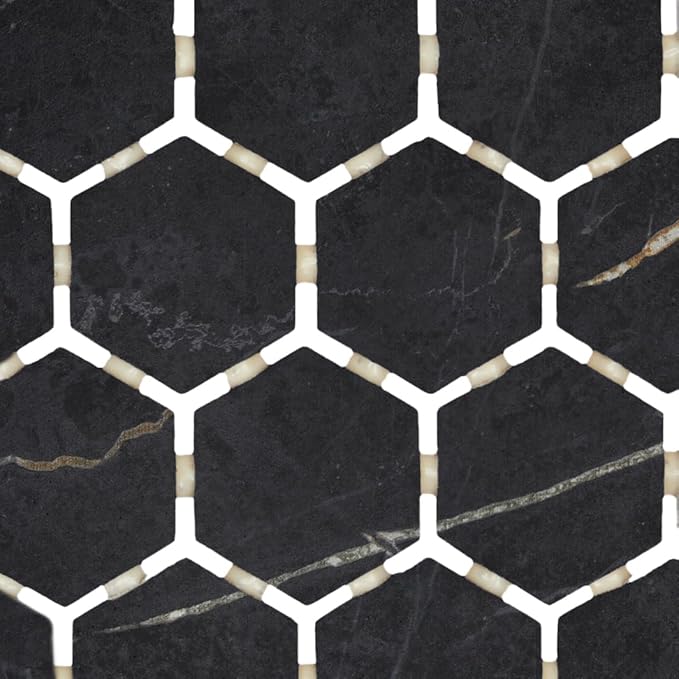 Daltile Perpetuo 10" X 11" Glazed Ceramic Hexagon Floor & Wall Mosaic in Matte Infinite Black (12 pieces per carton) (9.72 sqft per carton)