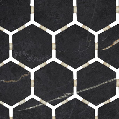 Daltile Perpetuo 10" X 11" Glazed Ceramic Hexagon Floor & Wall Mosaic in Matte Infinite Black (12 pieces per carton) (9.72 sqft per carton)