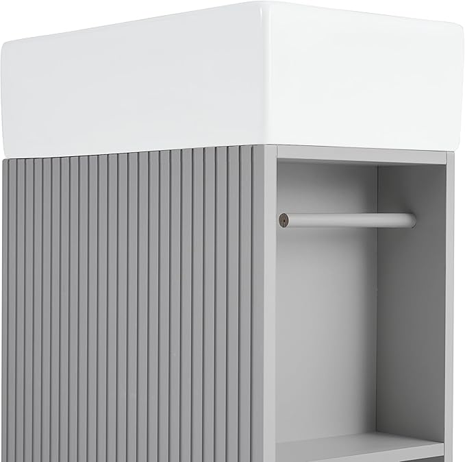 Merax Bathroom Vanity with Sink 18.6 Inch, Cabinet with Storage Shelf & Toilet Paper Holder, Left or Right Available,