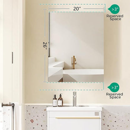 20 x 26 in Medicine Cabinet Mirror,Bathroom Mirror Cabinet with Adjustable Shelves,Aluminum Silver Medicine Cabinets for Bathroom,Recessed or Wall Mounted Medicine Cabinets（Assembly Required