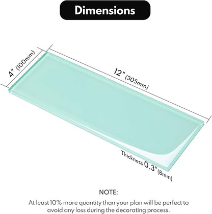 Light Green Glass Subway Tile, Glass for Bathroom Kitchen Shower Backsplash Wall, 4 x 12 Inches, 4 Sq.Ft