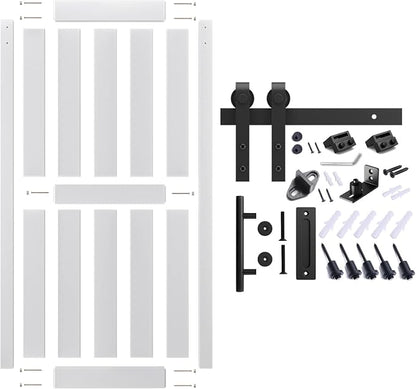 36''x84'' Sliding Barn Door with 6.6 Ft Barn Door Hardware Kit | Fits 32-34''W Openings, Pre-Drilled Holes Easy Assembly-Waterproof PVC Surface, H-Frame, White