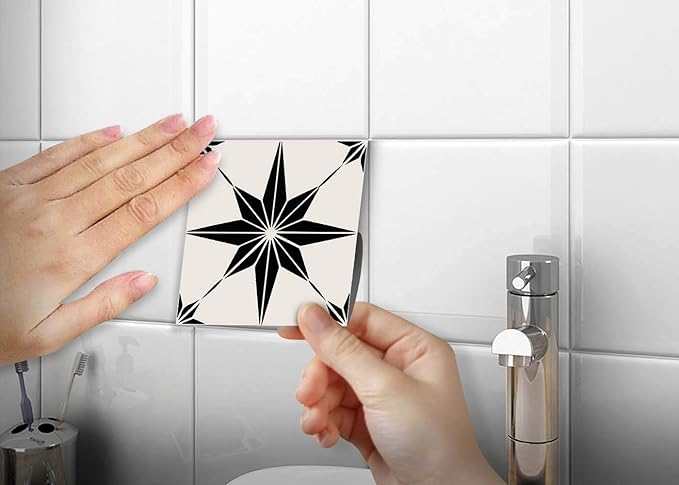 HomeRoots 4" x 4" Black and White Mono Cross Peel and Stick Tiles