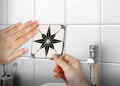 HomeRoots 4" x 4" Black and White Mono Cross Peel and Stick Tiles