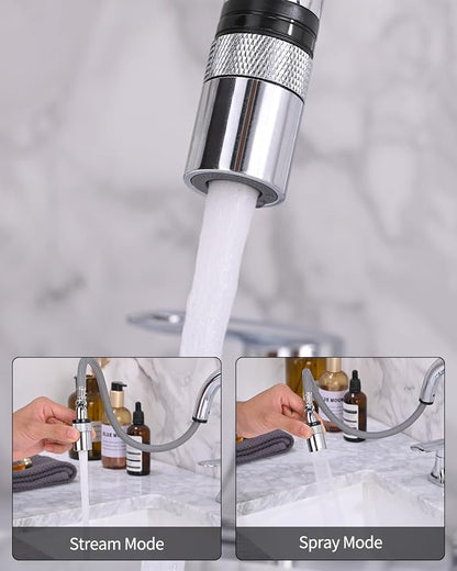 Bathroom Faucet 3 Hole with Pull Out Sprayer, 8 Inch Widespread Bathroom Faucet, Magnetic Pull Out Faucet for Easy to Use, Chrome (with Pop-up Drain)