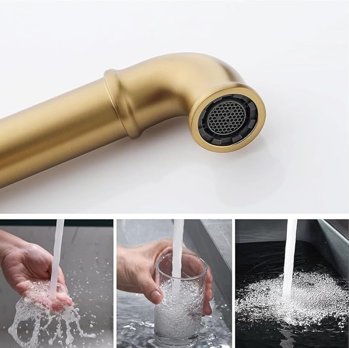 Industrial Bathroom Faucet Brass, Single Hole One Wheel Handle, Tall Deck Mounted Sink Cold and Hot Water Mixer Tap-Bright Gold(Brushed Gold)