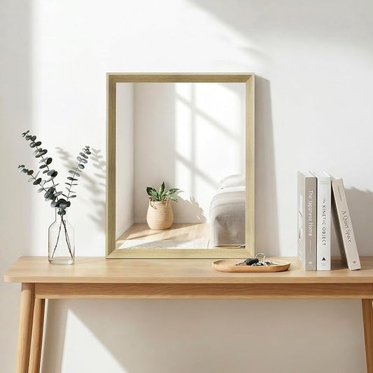 Oak Wood Effect Framed Wall Mirror, 16x20 Rectangle Mirror, 1/8" Anti-desilvering Tempered Glass, Sustainable&Sturdy Frame, Anti-Rust, HD Reflection &3min Fast Setup for Bathroom Living Room
