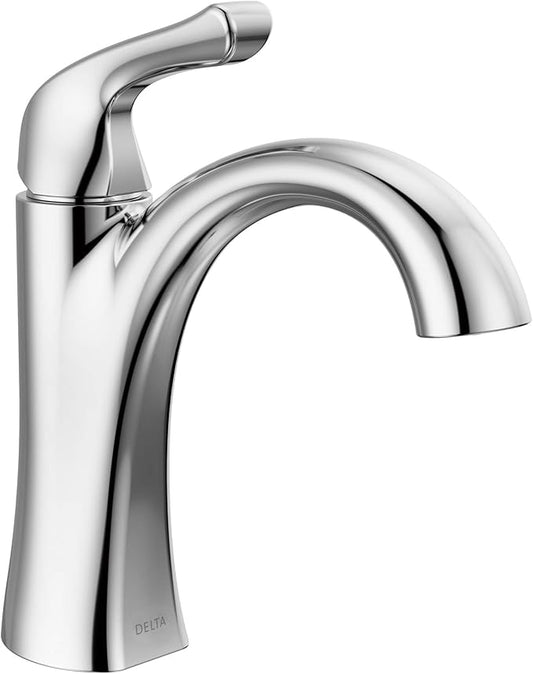 Delta Faucet Arvo Single Hole Bathroom Faucet, Single Handle Bathroom Faucet Chrome, Bathroom Sink Faucet, Drain Assembly Included, Chrome 15840LF
