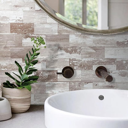 AULIGET 100 Piece Peel and Stick Backsplash PVC Tile, 3 Inch x 6 Inch Brown Birch Stick on Wall Tiles for Backsplash Kitchen, Bathroom, Laundry Room, Camper, Fireplace