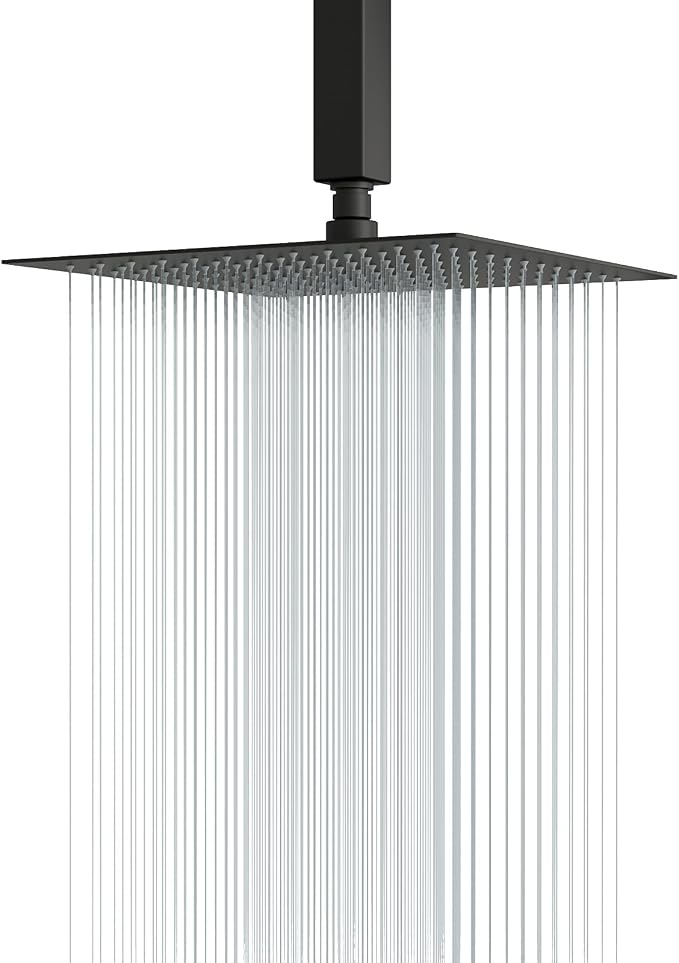 Lordear Rain Shower Heads High Pressure, Rainfall Showerhead for Bathroom Fixed Mount, 16 Inch Large Square High Flow Shower Head (Matte Black)