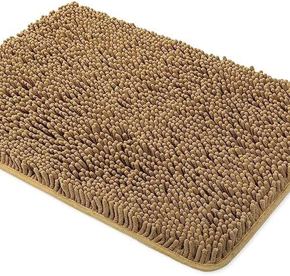 Yeaban Chenille Tan Bathroom Rug 26"x44", Non-Slip Rubber Backing