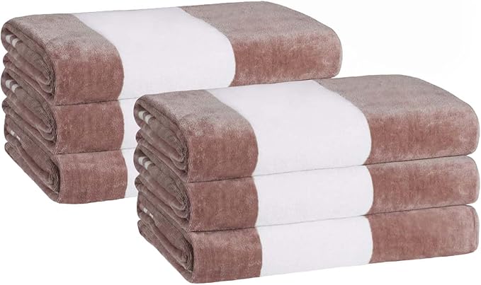 Superior Cotton Striped Beach Towels, Colorful Towels for Adult, Kid, Pool, Swimming, Sand, Travel, Large Oversized, Absorbent, Fast Drying, Bath Basics, Cabana Collection, Set of 6, Taupe