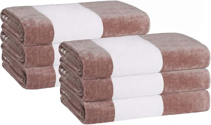 Superior Cotton Striped Beach Towels, Colorful Towels for Adult, Kid, Pool, Swimming, Sand, Travel, Large Oversized, Absorbent, Fast Drying, Bath Basics, Cabana Collection, Set of 6, Taupe