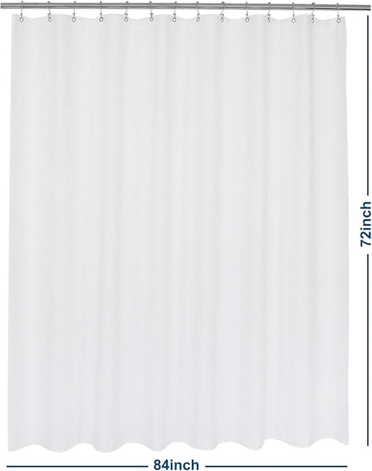 Barossa Design Waffle Weave Shower Curtain 84" Wide by 72" Height - Hotel Luxury, Washable Heavyweight Fabric, Water Repellent, Spa - White, 84x72 Inches