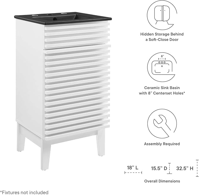 Modway Render 18" Bathroom Vanity With Sink in White Black