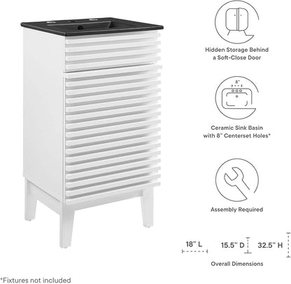 Modway Render 18" Bathroom Vanity With Sink in White Black