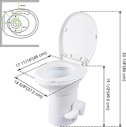 AW RV Camper Toilet with Bidet Spray, 20" High Gravity Flush Porcelain | Enamel & HDPE Elongated Toilet for Motorhome Caravan Travel Trailer