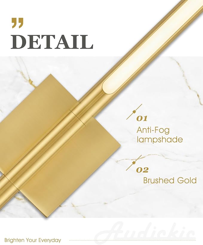30 Inch Bathroom Light Fixtures, 16W 3CCT Dimmable CRI90 Brushed Gold LED Vanity Lighting Fixtures Over Mirror, 360° Rotatable Modern Bathroom Vanity Light Bar, AD-W9465-L75-GD