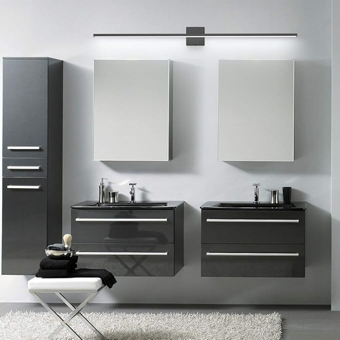Ralbay 48inch Modern LED Black Vanity Light 46W Frosted Aluminum for Bathroom Vanity Lighting Fixtures Cool White 6000K