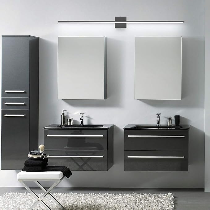 Ralbay 48inch Modern LED Black Vanity Light 46W Frosted Aluminum for Bathroom Vanity Lighting Fixtures Cool White 6000K