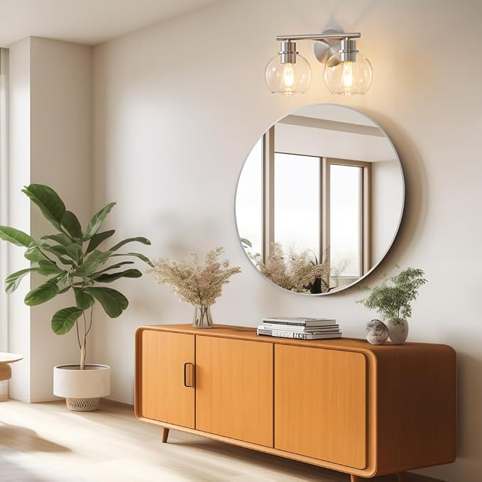 Bathroom Light Fixtures Over Mirror 2-Lights Bathroom Vanity Light with Clear Glass Shade 13.4 inch Modern Brushed Nickel Vanity Light Wall Sconce Vanity Light Bathroom Light for Bath, L1746