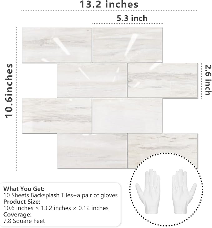 STICKGOO Subway Tile Peel and Stick Backsplash, Glossy Light Brown PVC Self Adhesive Tile Backsplash, Stick on Tile for Kitchen and Bathroom(10 Sheets)