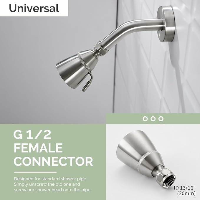 Angle Simple Shower Head High Flow, Brass Shower Sprayer, Brushed Nickel | High Pressure for Quick Rinsing, Swivel Joint & Adjustable Lever for Different Angle and Water Flow
