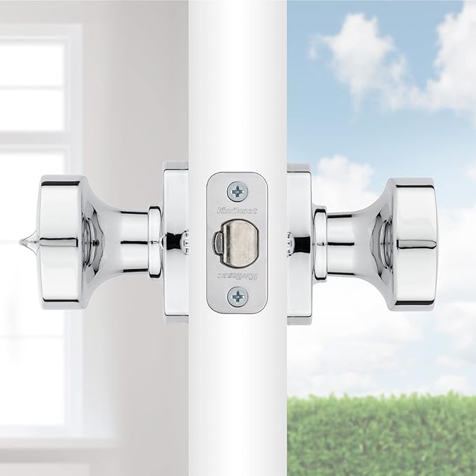 Kwikset Arroyo Knob Entry Door Knob with Lock and Key, Secure Keyed Handle Exterior Doorknob, Front Entrance and Bedroom, Polished Chrome, Pick Resistant SmartKey Rekey Security