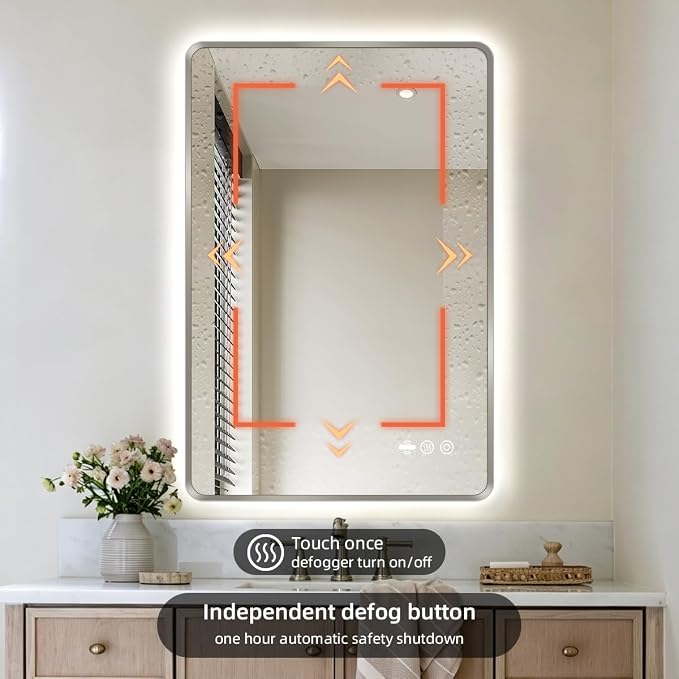 24" x 36" Brushed Nickel LED Bathroom Mirror - Motion Sensor | Smart Backlit Mirror with 3 Colors Stepless Dimmable, Lighted Bathroom Mirror with Lights, Anti-Fog, UL-Listed, CRI≥93