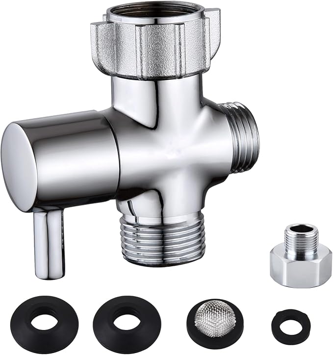 Bidet T Adapter, Brass T Adapter with Shut-off Valve, 3-way Tee Connector 7/8" x 7/8" x G1/2, Leak-Free Chrome Metal T Valve Adapter for Toilet Bidet Sprayer…