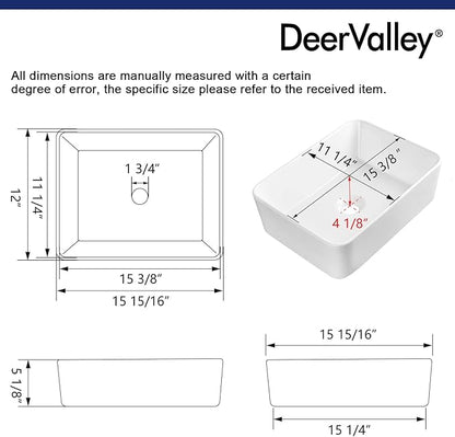 Rectangle Vessel Sink, Deervalley DV-1V0048 Liberty 16" x 12'' White Bathroom Sinks Ceramic Above Counter Sink Bowl