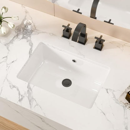 White Ceramic 18"x12" Undermount Bathroom Lavatory Sink | Rectangle under counter white bathroom vessel sink for bathroom with overflow