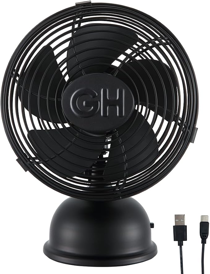 Good Housekeeping 5" All-Metal (92523) USB Desktop Laptop Nightstand Fan with Oscillation (Matte Black)