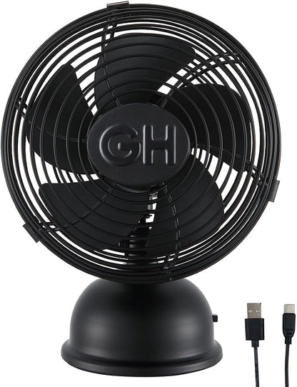 Good Housekeeping 5" All-Metal (92523) USB Desktop Laptop Nightstand Fan with Oscillation (Matte Black)
