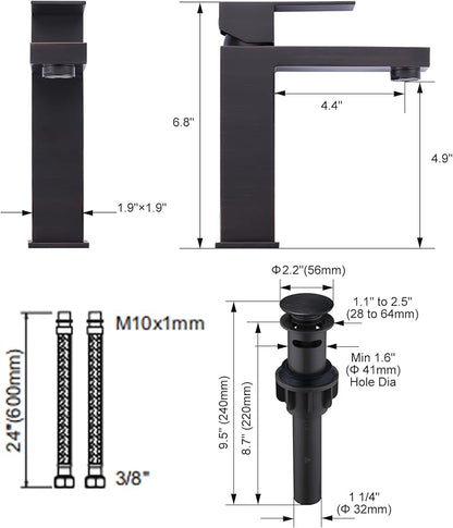 ARCORA Bathroom Faucets for Sink 3 Hole 1 Hole Oil Rubbed Bronze Bathroom Faucet Single Handle Lavatory Vanity Faucet with Deck Plate and Pop Up Drain