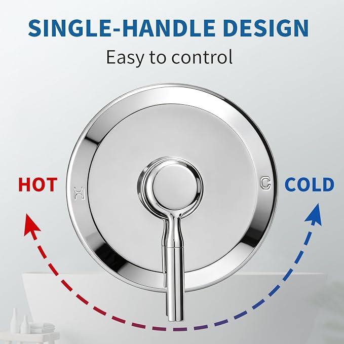 Tub Shower Faucet Set Valve Included with 6-Inch Rain Shower Head and Tub Spout Single-Handle Tub and Shower Trim Kit Chrome for Bathroom Remodels — Regaderas Para Baño Con Tina Modernas