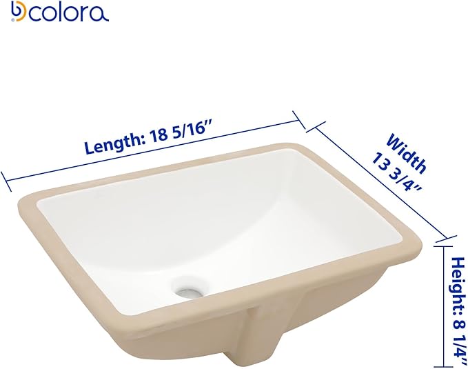 Dcolora Undermount Bathroom Sink Rectangle 18"x14" White Porcelain Ceramic Rectangular Vessel Sink Under Counter Lavatory Vanity Bath Sink Bowl Basin With Overflow