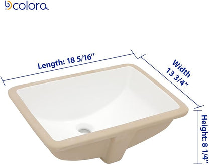Dcolora Undermount Bathroom Sink Rectangle 18"x14" White Porcelain Ceramic Rectangular Vessel Sink Under Counter Lavatory Vanity Bath Sink Bowl Basin With Overflow