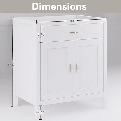30" White Bathroom Vanity Base Only – Freestanding Solid Wood Sink Cabinet with Tip-Out Drawer, Shaker Style Bath Vanity Cabinet, No Top, 30" W x 21" D x 34.5" H