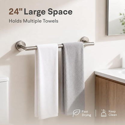 8 Pieces Bathroom Hardware Set, SUS304 Stainless Steel 24 Inch Bath Towel Bar Set, Round Bathroom Accessories Kit Wall Mounted Towel Holder (Brushed Nickel)