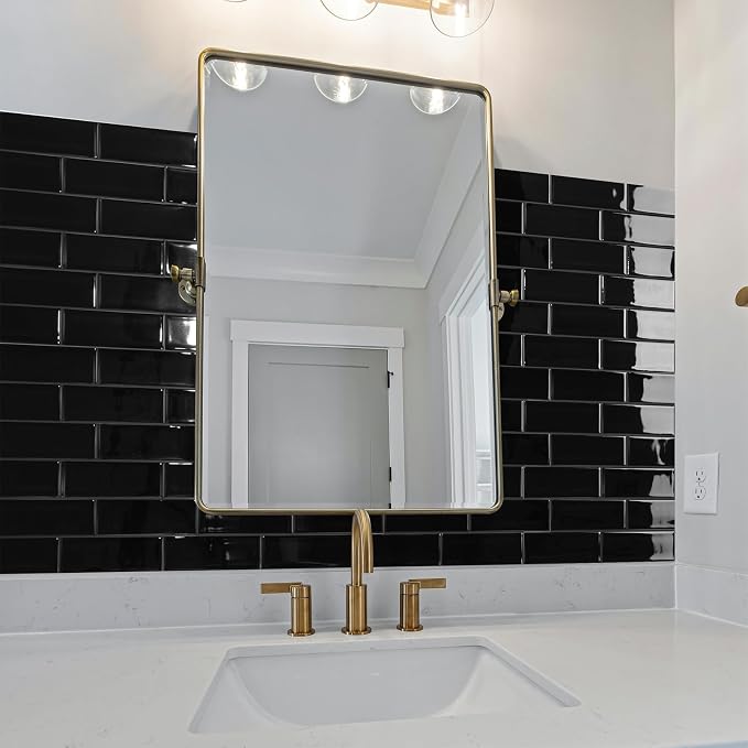 Art3d Subway Design Wall Tile, Peel and Stick Backsplash, 10-Pack, Black | 12 x 12 Inch, Water Resistant, Durable, Easy to Installation, Coastal Style, for Modern Home Decor, Kitchen, Home Improvement
