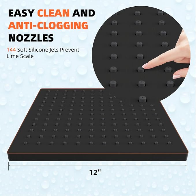Hibbent cUPC Certified High Pressure 12'' Shower Head, Oil Rubbed Bronze | Thickness Metal Showerhead, Square Large Bathroom Rainfall Shower Head, Adjustable Brass Ball, Waterfall Full Body Coverage