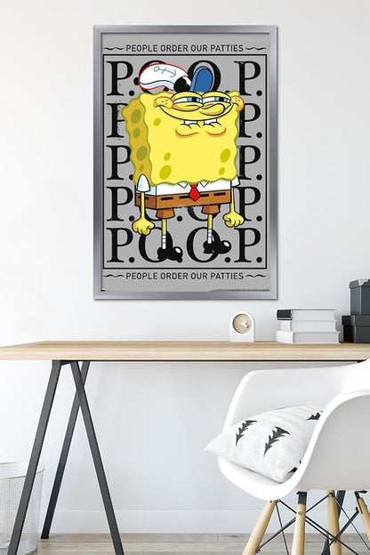 Trends International Nickelodeon Spongebob - P.O.O.P. Wall Poster, 34L x 22.4W, Silver Framed Version