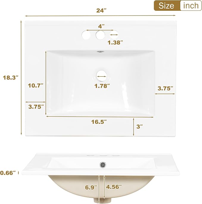 24.8" Bathroom Vanity with Ceramic Sink, Freestanding Bathroom Cabinet with Soft-Close Door, 3 Drawers & Spacious Storage, Solid Wood Frame and MDF, Modern Green Vanity for Small Bathrooms