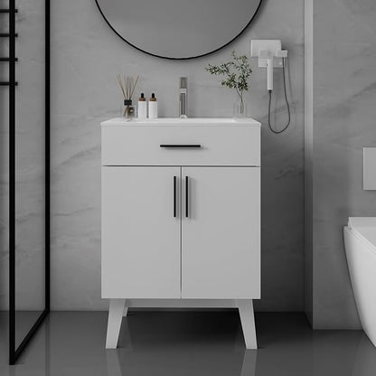 Bathroom Vanity Without Sink, Vanity Combo with Two Soft Close Cabinet Doors, Modern Single Bathroom Cabinet Set with Metal Handles (White Without Sink, 24)