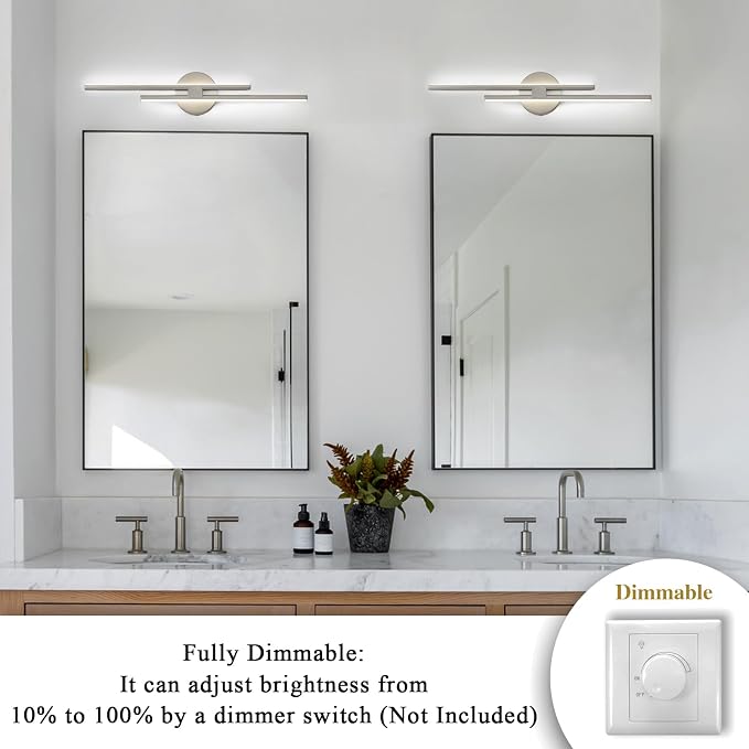 EDISLIVE Dimmable Modern LED Vanity Light Fixtures Bathroom Vanity Wall Lighting, 23.6 in Mirror Vanity Lighting Fixtures for Bathroom Bedroom Makeup Living Room, Nickel