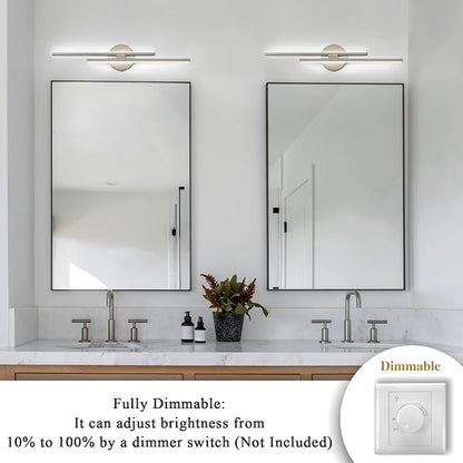 EDISLIVE Dimmable Modern LED Vanity Light Fixtures Bathroom Vanity Wall Lighting, 23.6 in Mirror Vanity Lighting Fixtures for Bathroom Bedroom Makeup Living Room, Nickel