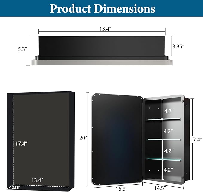 16’’x20’’ Medicine Cabinet,Metal Framed Medicine Cabinet Mirror with Round Corner,Recessed and Surface Mount Bathroom Mirror with Storage, Removeable Shelves,Sliver