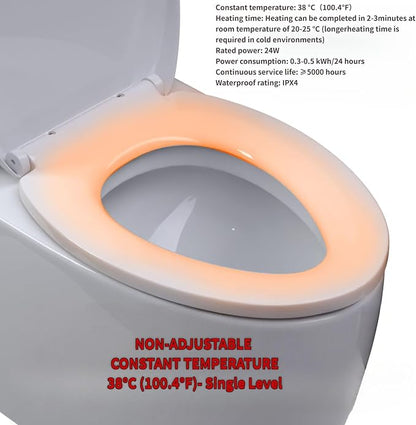 Heated Toilet Seat Elongated, Constant Temperature Seat Warmer | Elongated (17.72x14.37") | Heavy-Duty PP Material | Soft Close & Quiet | Safe Constant Heating Only (No Bidet/Temp Adjust)
