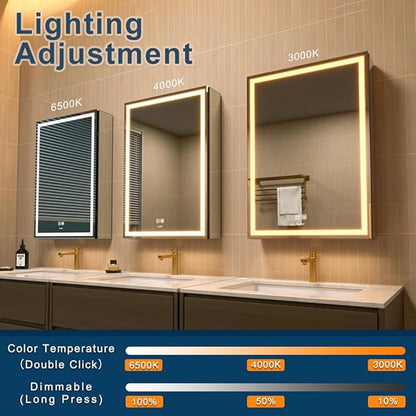 LED Lighted Bathroom Medicine Mirror Cabinet with Sockets & USBs, Anti-Fog Dimmable Light and Color Adjustment, Easy to Install Aluminum Cabinet (20 * 28 Right Hinge)